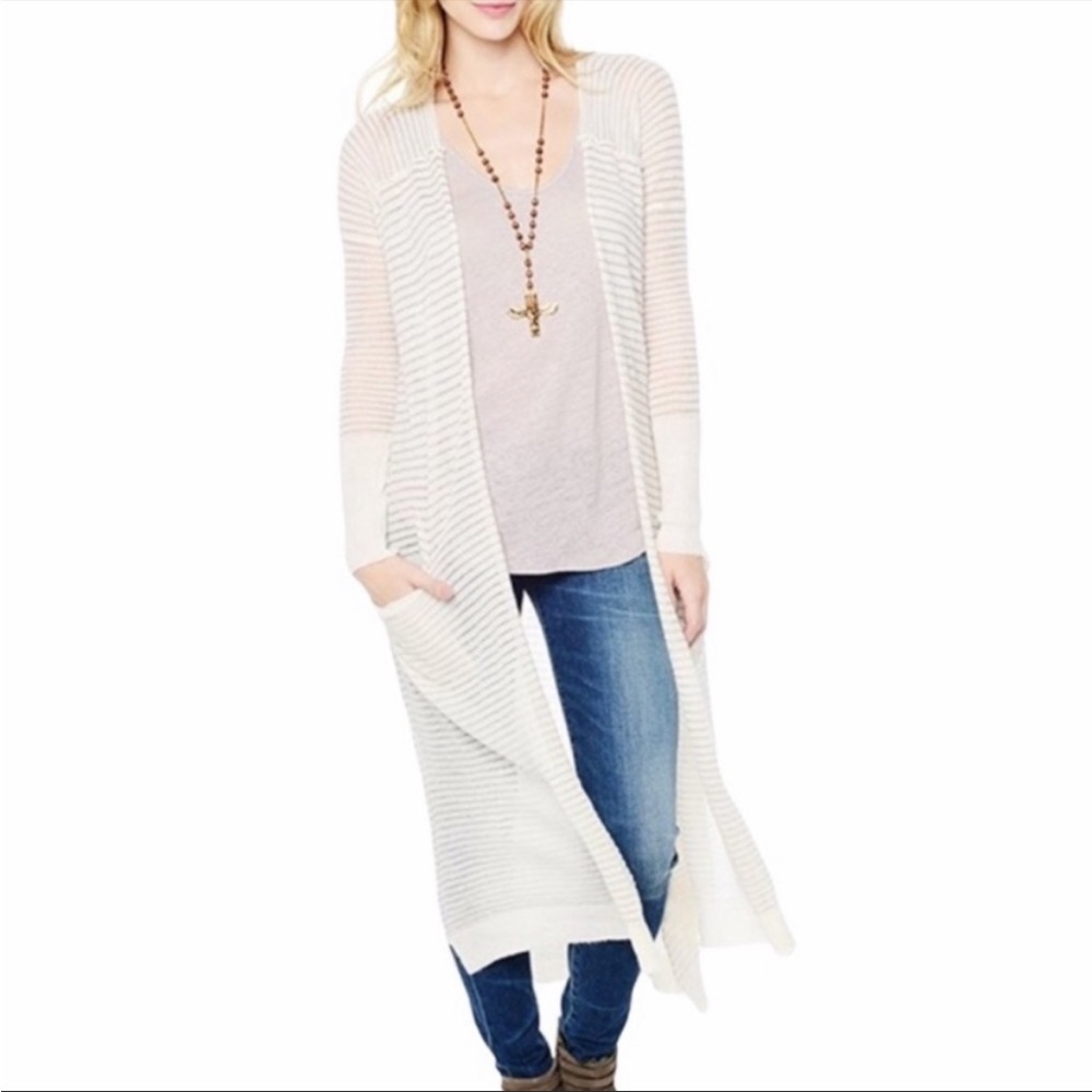 Free People Merci Knit Striped Maxi Duster Wool Blend Cardigan